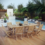 Cove 9 Piece Outdoor Patio Teak Dining Set in Natural
