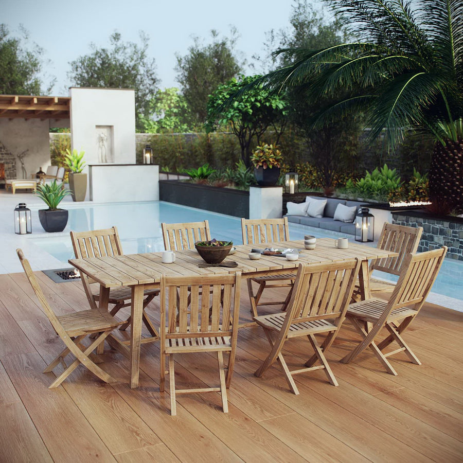 Cove 9 Piece Outdoor Patio Teak Dining Set in Natural