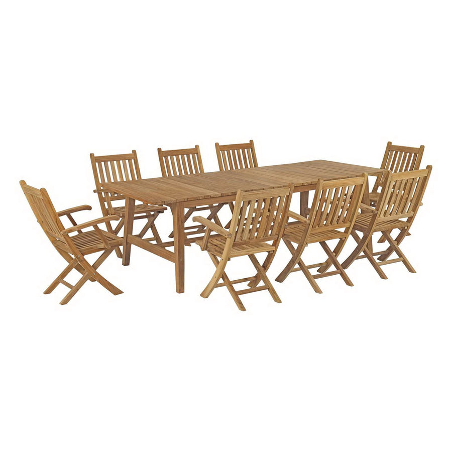 Cove 9 Piece Outdoor Patio Teak Dining Set in Natural