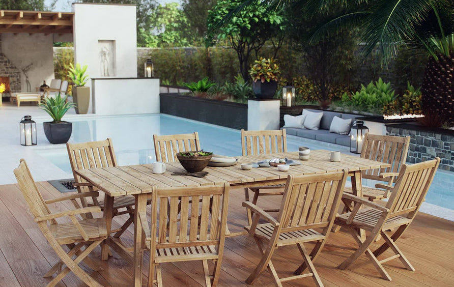 Cove 9 Piece Outdoor Patio Teak Dining Set in Natural