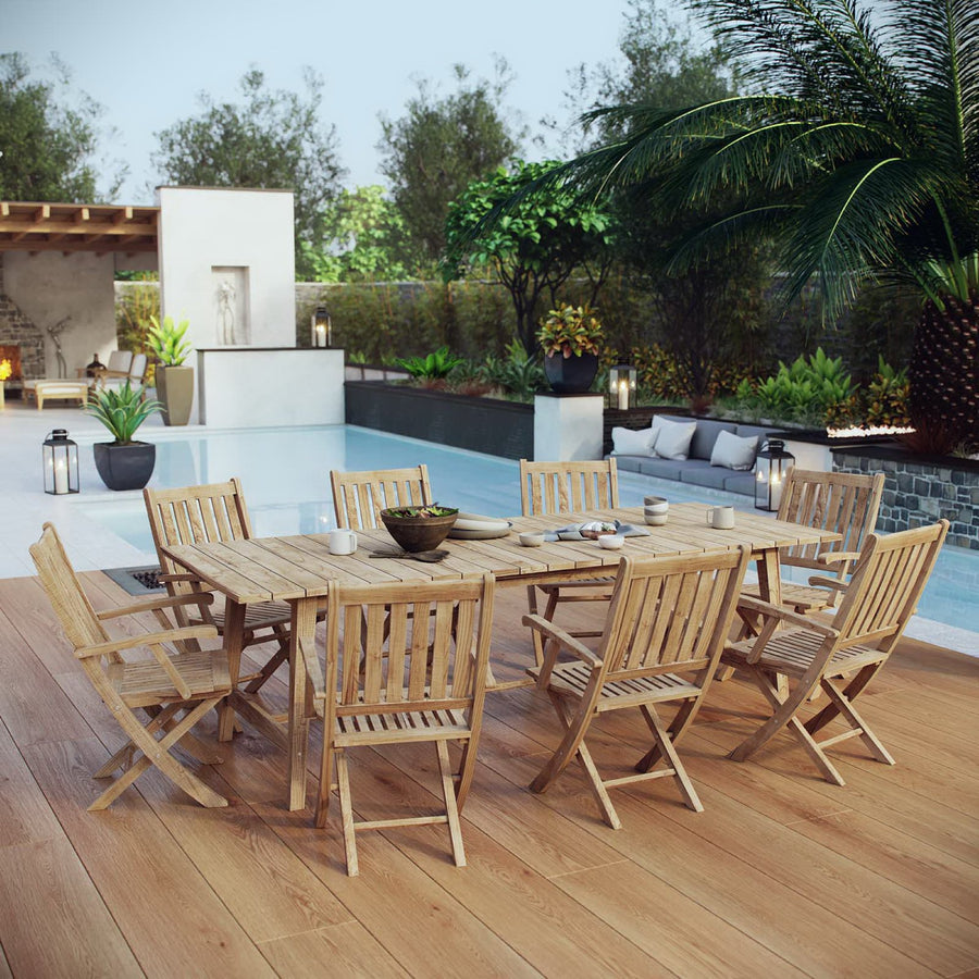 Cove 9 Piece Outdoor Patio Teak Dining Set in Natural