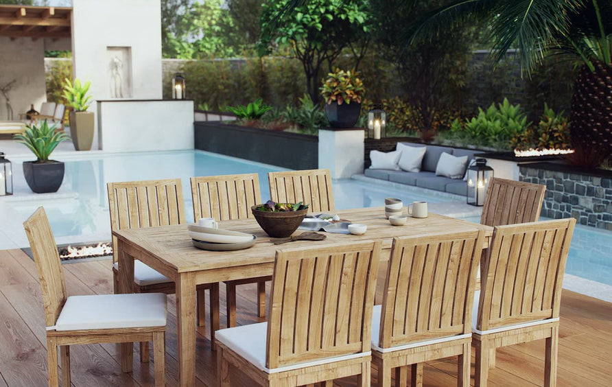 Cove 9 Piece Outdoor Patio Teak Dining Set in Natural White