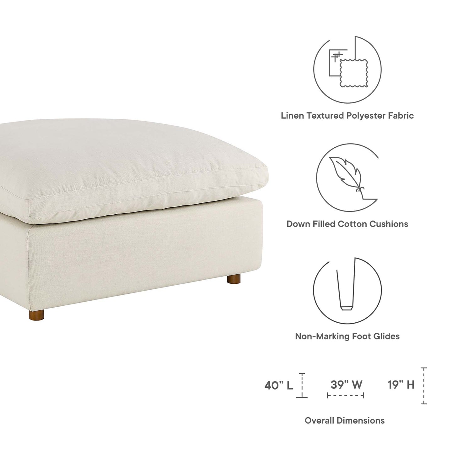 Linden Down Filled Overstuffed Ottoman in Light Beige