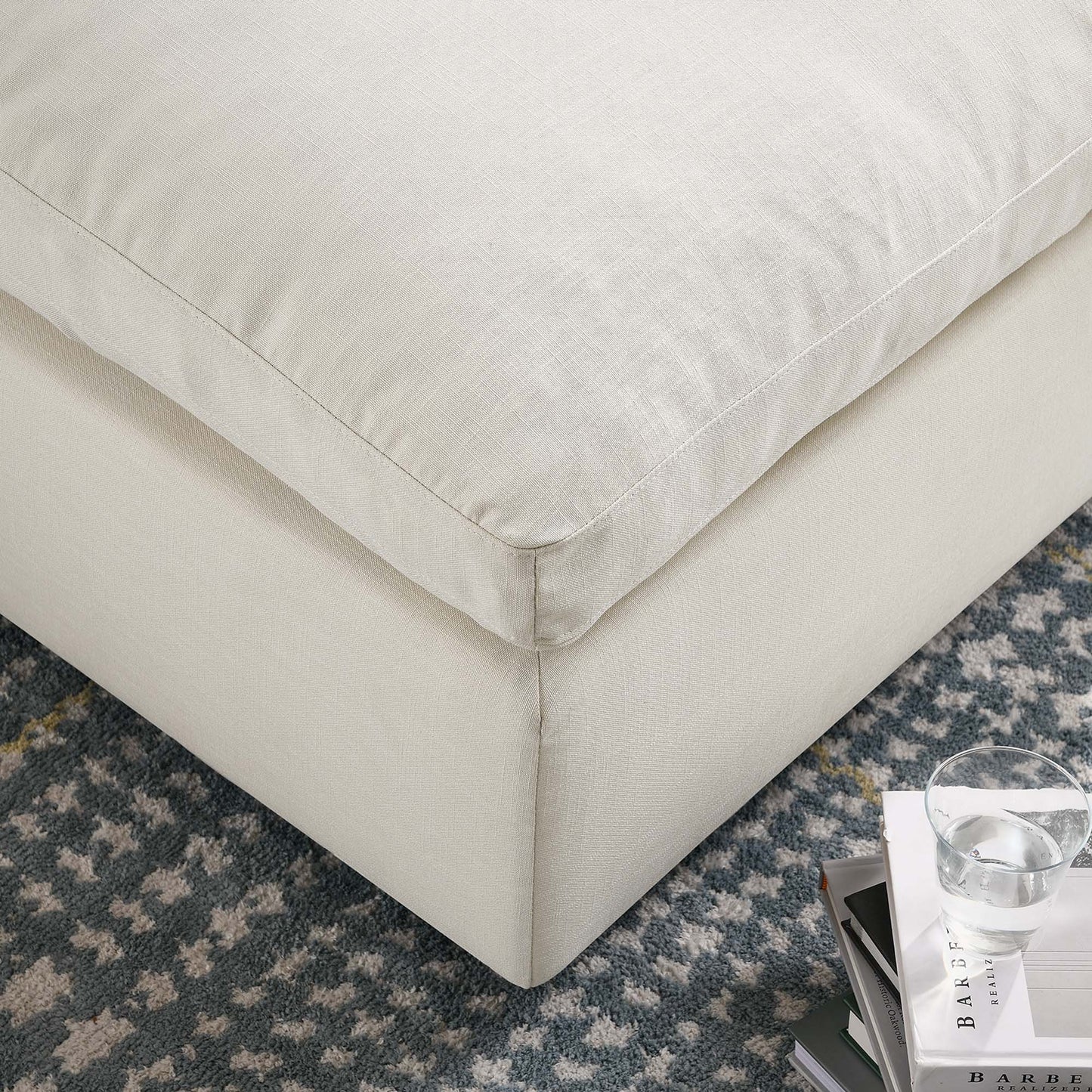 Linden Down Filled Overstuffed Ottoman in Light Beige