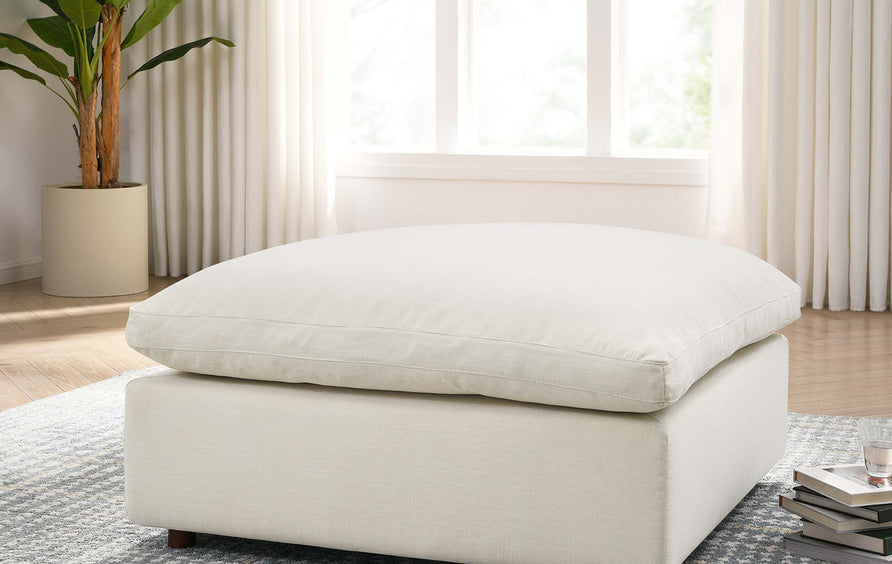 Linden Down Filled Overstuffed Ottoman in Light Beige