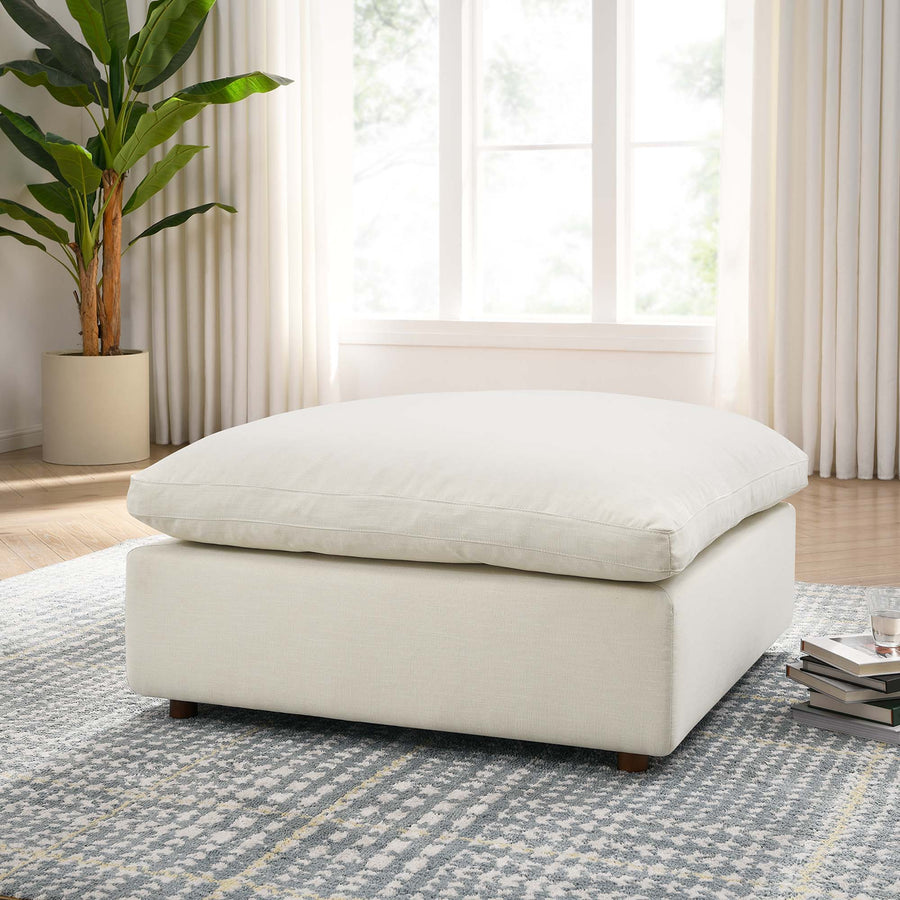 Linden Down Filled Overstuffed Ottoman in Light Beige