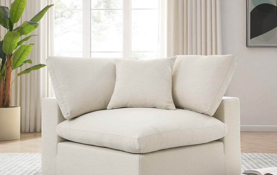 Linden Down Filled Overstuffed Corner Chair in Light Beige