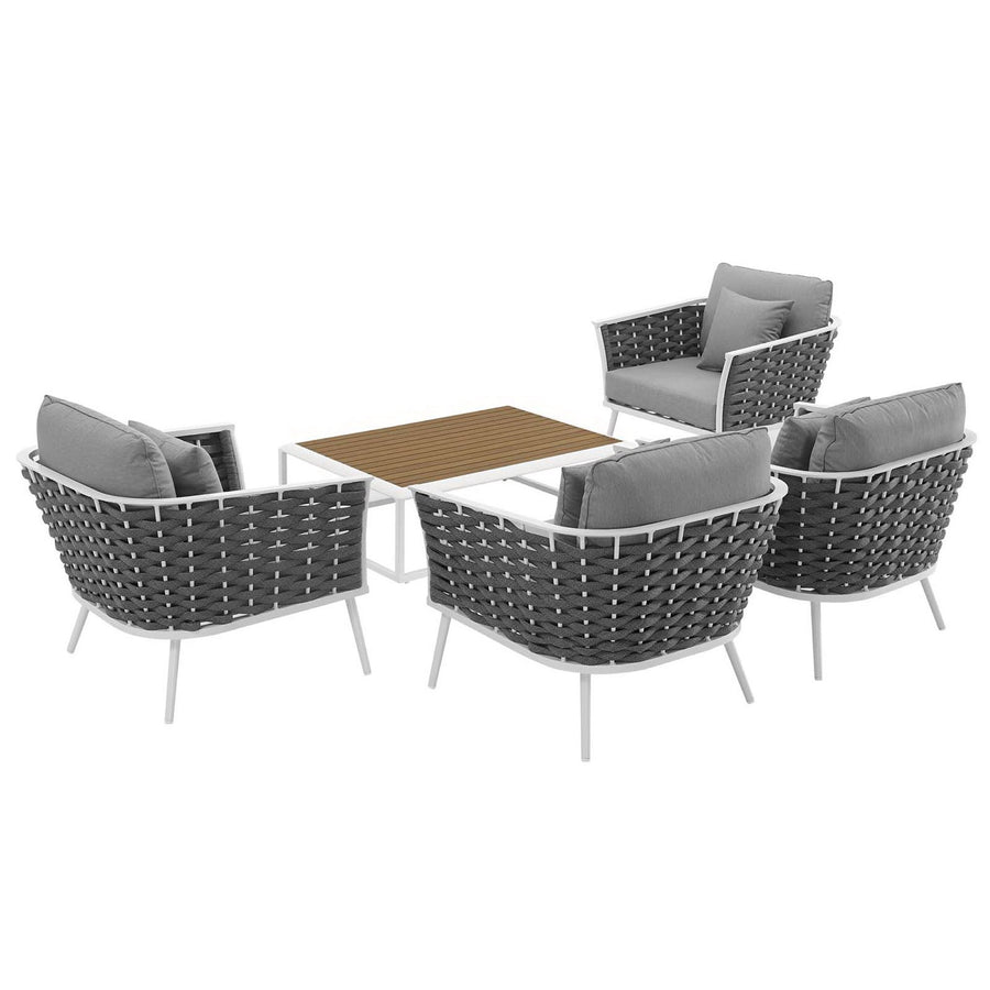 Willow 5 Piece Outdoor Patio Aluminum Sectional Sofa Set in White Gray