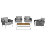 Willow 5 Piece Outdoor Patio Aluminum Sectional Sofa Set in White Gray