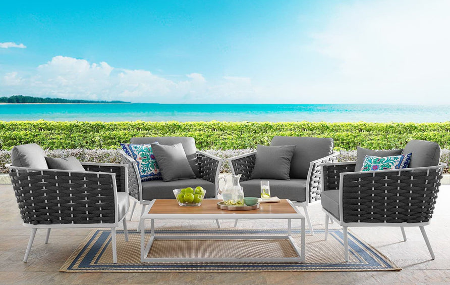 Willow 5 Piece Outdoor Patio Aluminum Sectional Sofa Set in White Gray