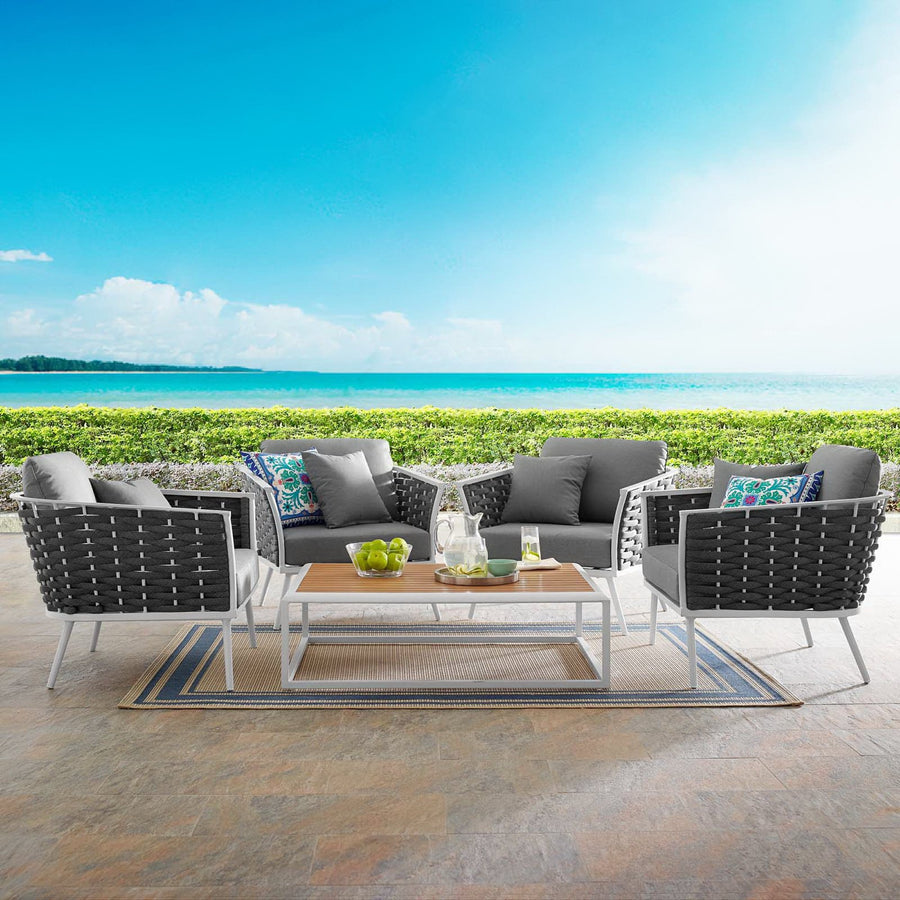Willow 5 Piece Outdoor Patio Aluminum Sectional Sofa Set in White Gray