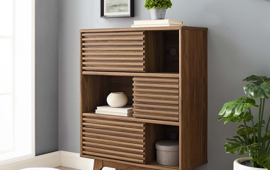 Vera Three-Tier Display Storage Cabinet Stand in Walnut