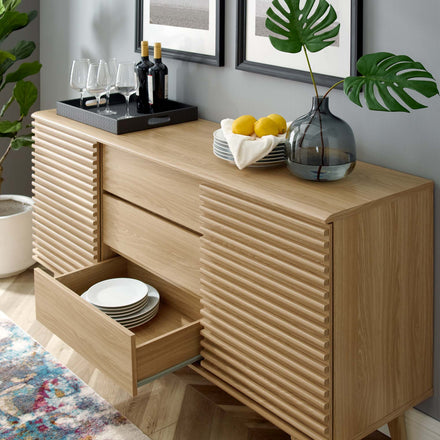 Render 63" Sideboard Buffet Table or TV Stand in Oak