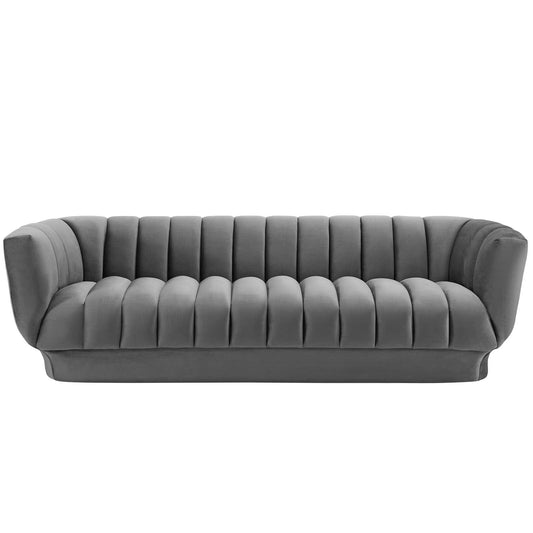 Entertain Vertical Channel Tufted Performance Velvet Sofa by Furniture for America