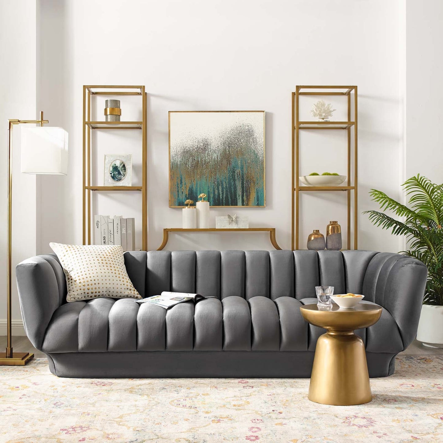 Entertain Vertical Channel Tufted Performance Velvet Sofa by Furniture for America