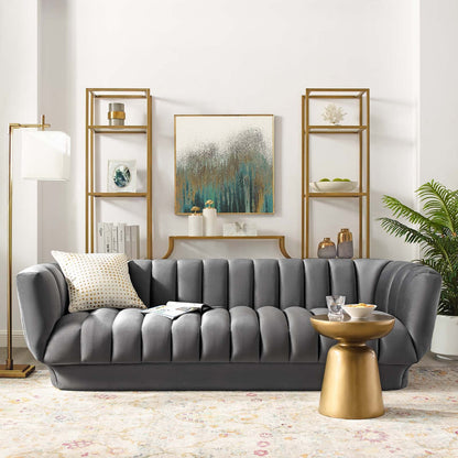 Entertain Vertical Channel Tufted Performance Velvet Sofa by Furniture for America