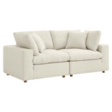 Linden 2 Piece Down Filled Overstuffed Sectional Sofa Set in Light Beige
