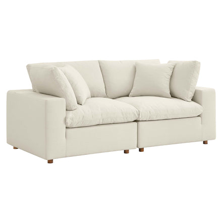 Commix 2 Piece Down Filled Overstuffed Sectional Sofa Set in Light Beige