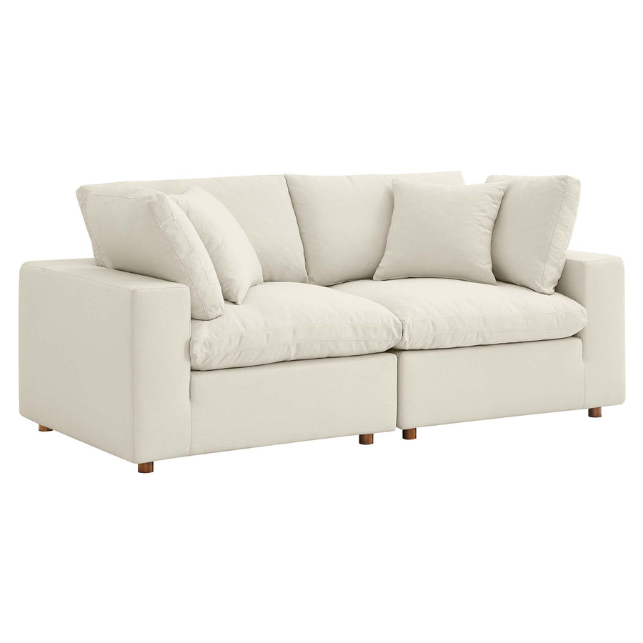 Linden 2 Piece Down Filled Overstuffed Sectional Sofa Set in Light Beige