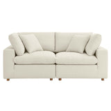 Linden 2 Piece Down Filled Overstuffed Sectional Sofa Set in Light Beige