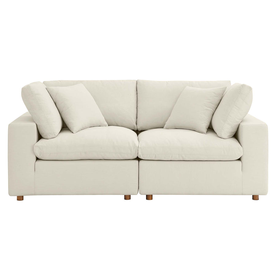 Linden 2 Piece Down Filled Overstuffed Sectional Sofa Set in Light Beige