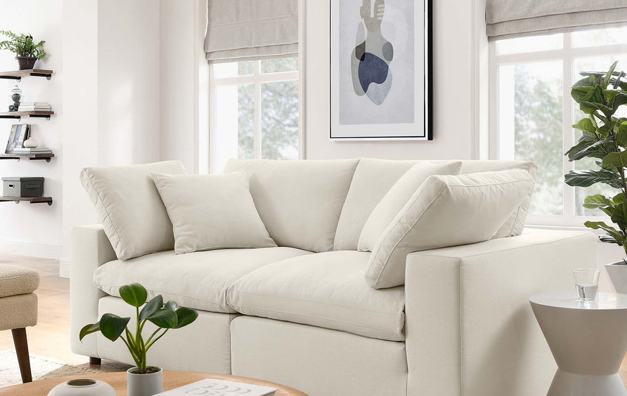 Linden 2 Piece Down Filled Overstuffed Sectional Sofa Set in Light Beige