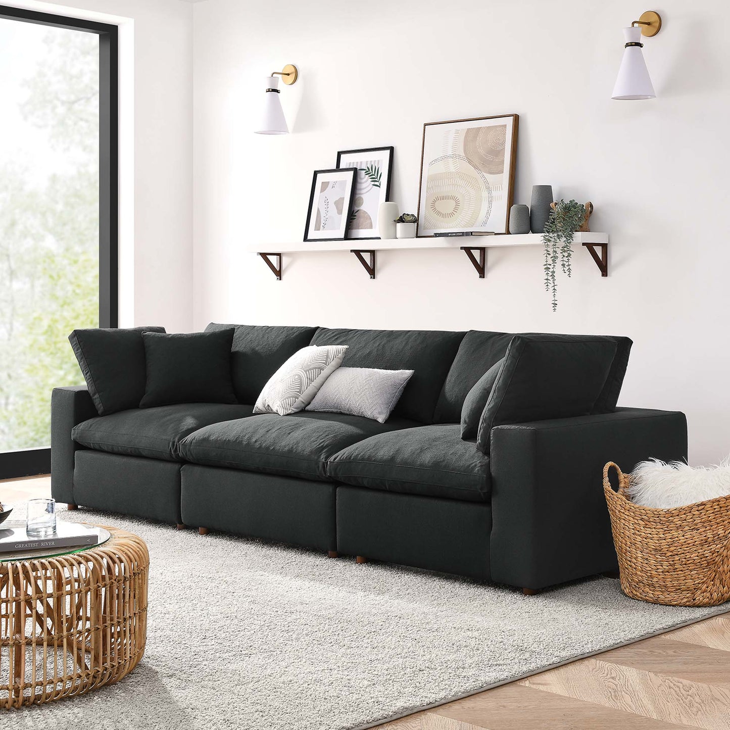 Commix 3 Piece Down Filled Overstuffed Sectional Sofa Set by Furniture for America