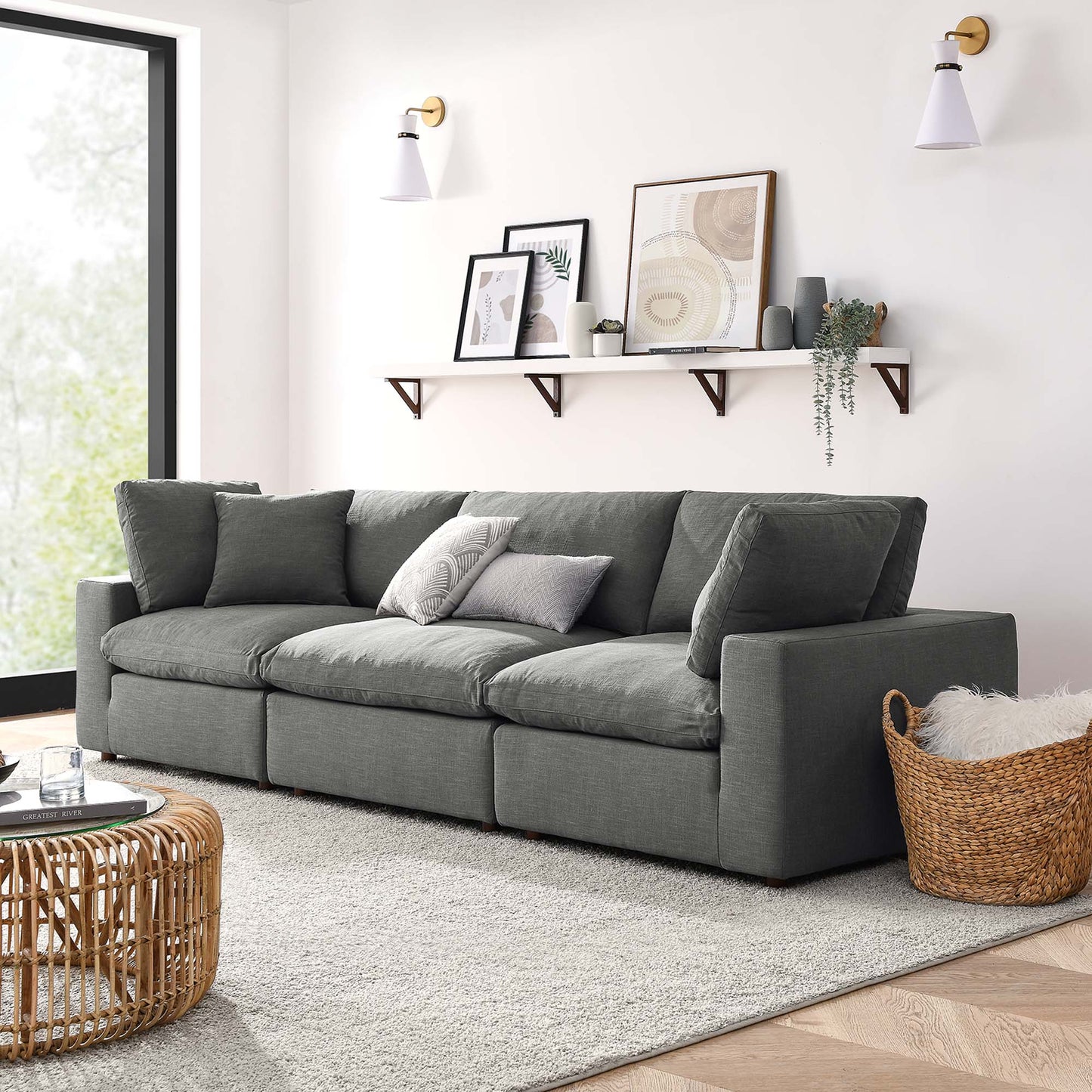 Commix 3 Piece Down Filled Overstuffed Sectional Sofa Set by Furniture for America