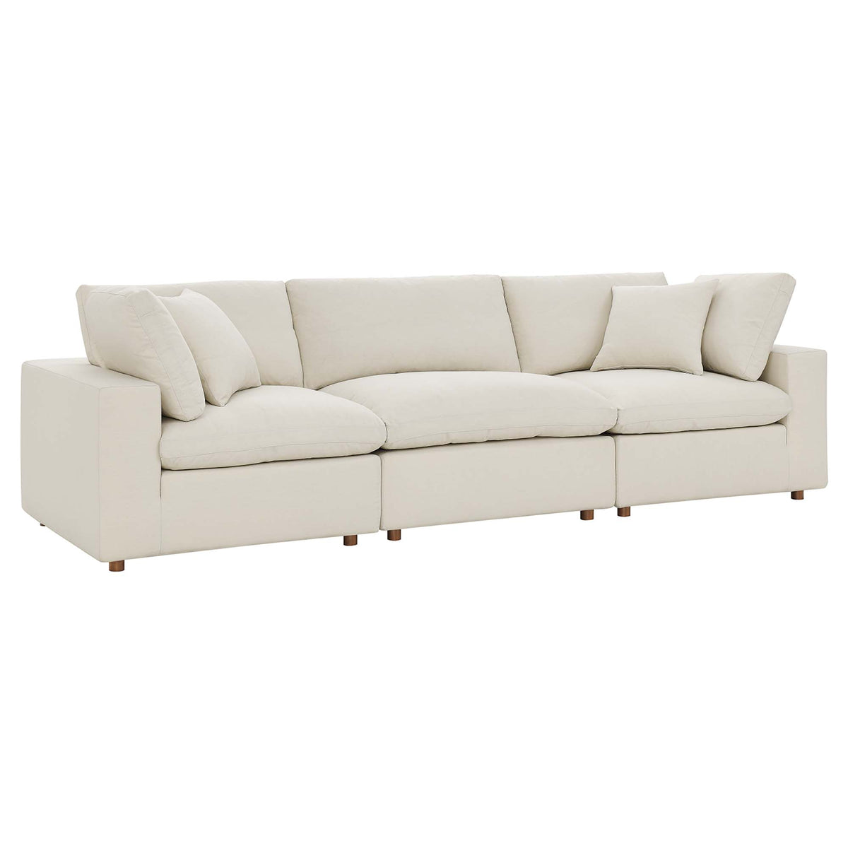 Linden 3 Piece Down Filled Overstuffed Sectional Sofa Set in Light Beige