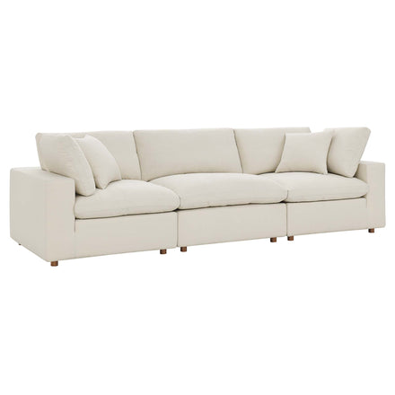 Commix 3 Piece Down Filled Overstuffed Sectional Sofa Set in Light Beige