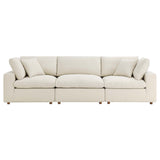 Linden 3 Piece Down Filled Overstuffed Sectional Sofa Set in Light Beige