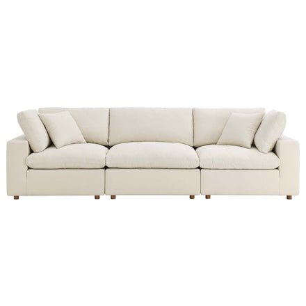 Commix 3 Piece Down Filled Overstuffed Sectional Sofa Set in Light Beige