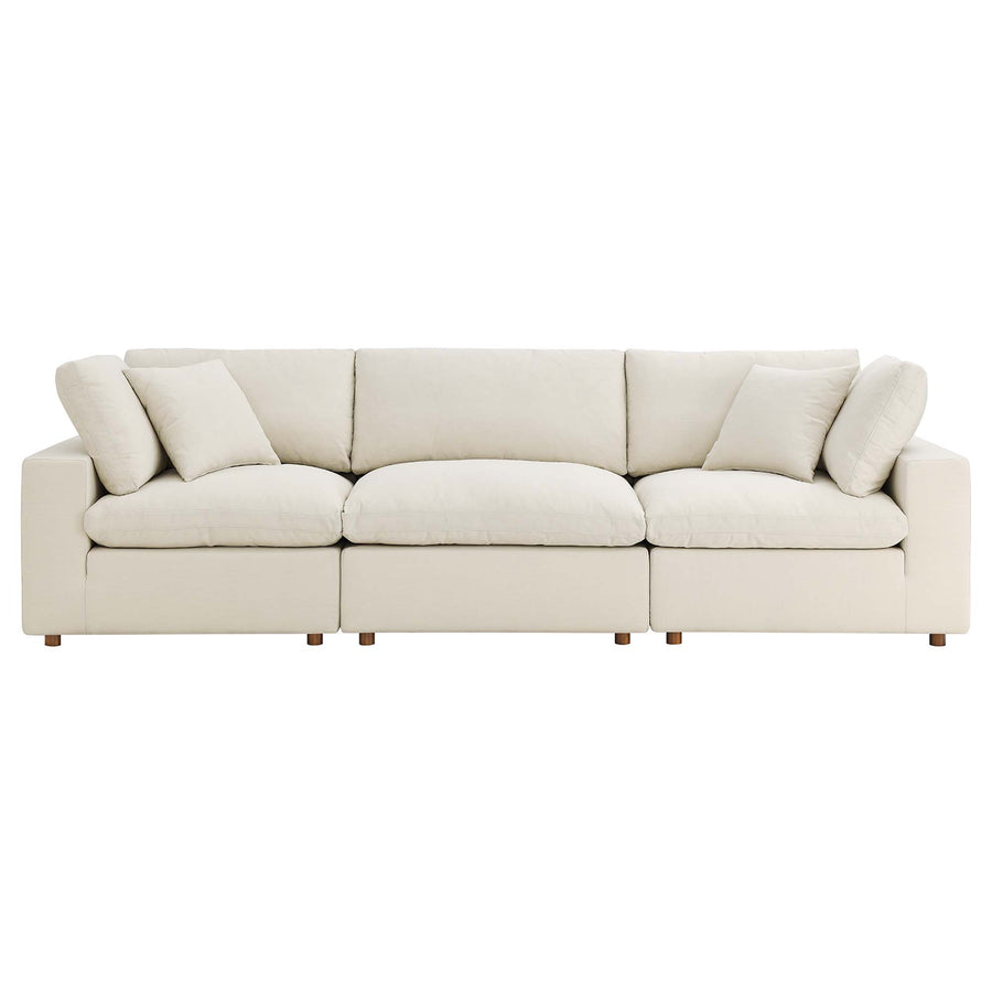 Linden 3 Piece Down Filled Overstuffed Sectional Sofa Set in Light Beige