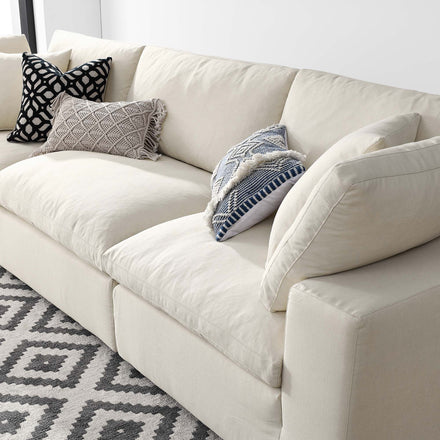 Commix 3 Piece Down Filled Overstuffed Sectional Sofa Set in Light Beige