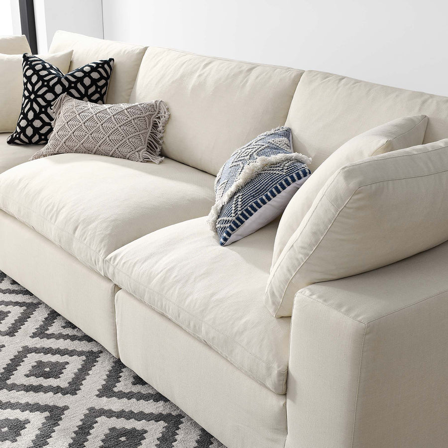 Linden 3 Piece Down Filled Overstuffed Sectional Sofa Set in Light Beige