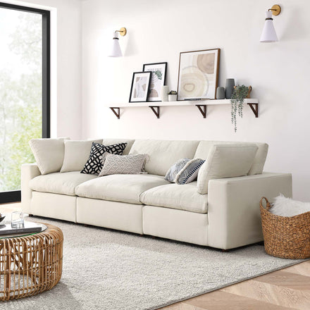 Commix 3 Piece Down Filled Overstuffed Sectional Sofa Set in Light Beige