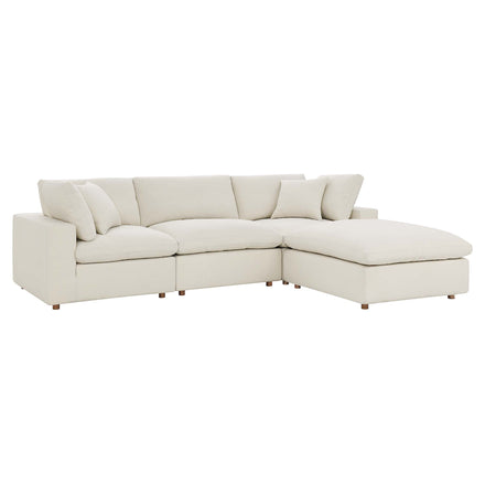 Commix 4 Piece Down Filled Overstuffed Sectional Sofa Set in Light Beige