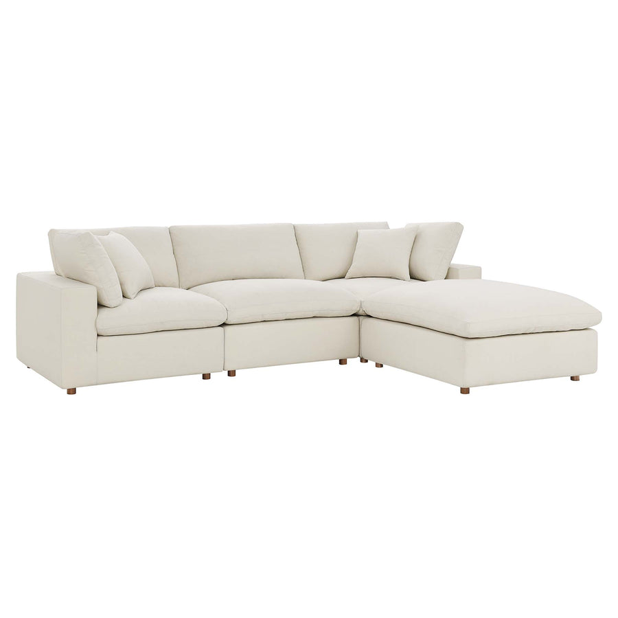 Linden 4 Piece Down Filled Overstuffed Sectional Sofa Set in Light Beige