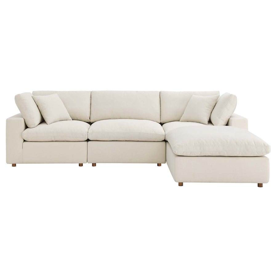 Linden 4 Piece Down Filled Overstuffed Sectional Sofa Set in Light Beige