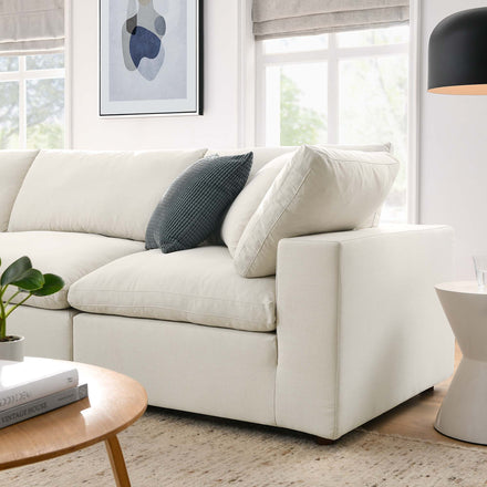 Commix 4 Piece Down Filled Overstuffed Sectional Sofa Set in Light Beige