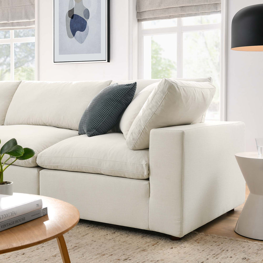 Linden 4 Piece Down Filled Overstuffed Sectional Sofa Set in Light Beige