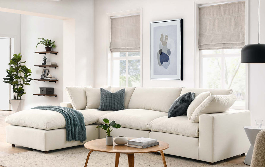 Linden 4 Piece Down Filled Overstuffed Sectional Sofa Set in Light Beige