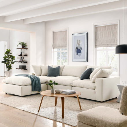 Commix 4 Piece Down Filled Overstuffed Sectional Sofa Set in Light Beige