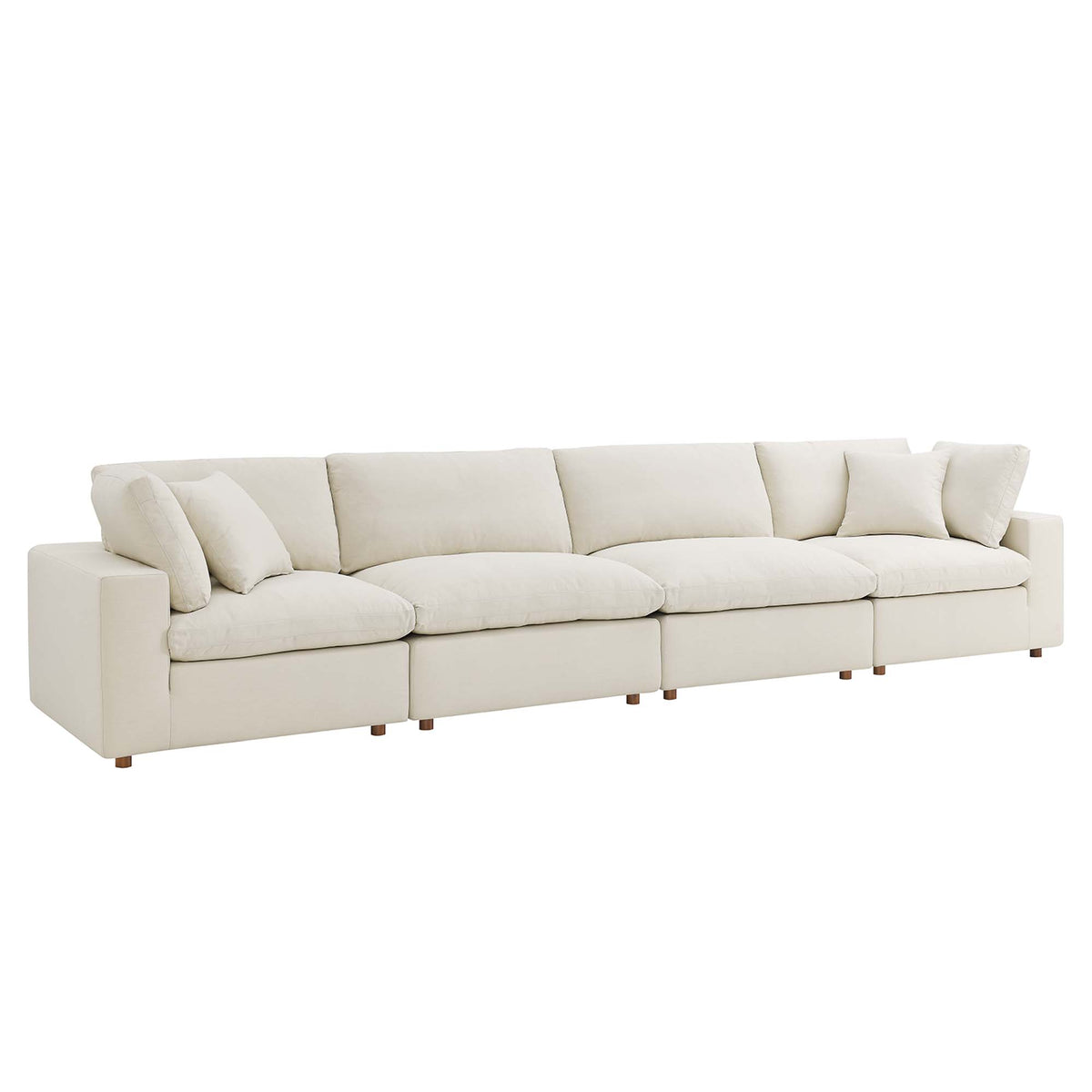 Linden 4 Piece Down Filled Overstuffed Sectional Sofa Set in Light Beige