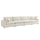 Linden 4 Piece Down Filled Overstuffed Sectional Sofa Set in Light Beige