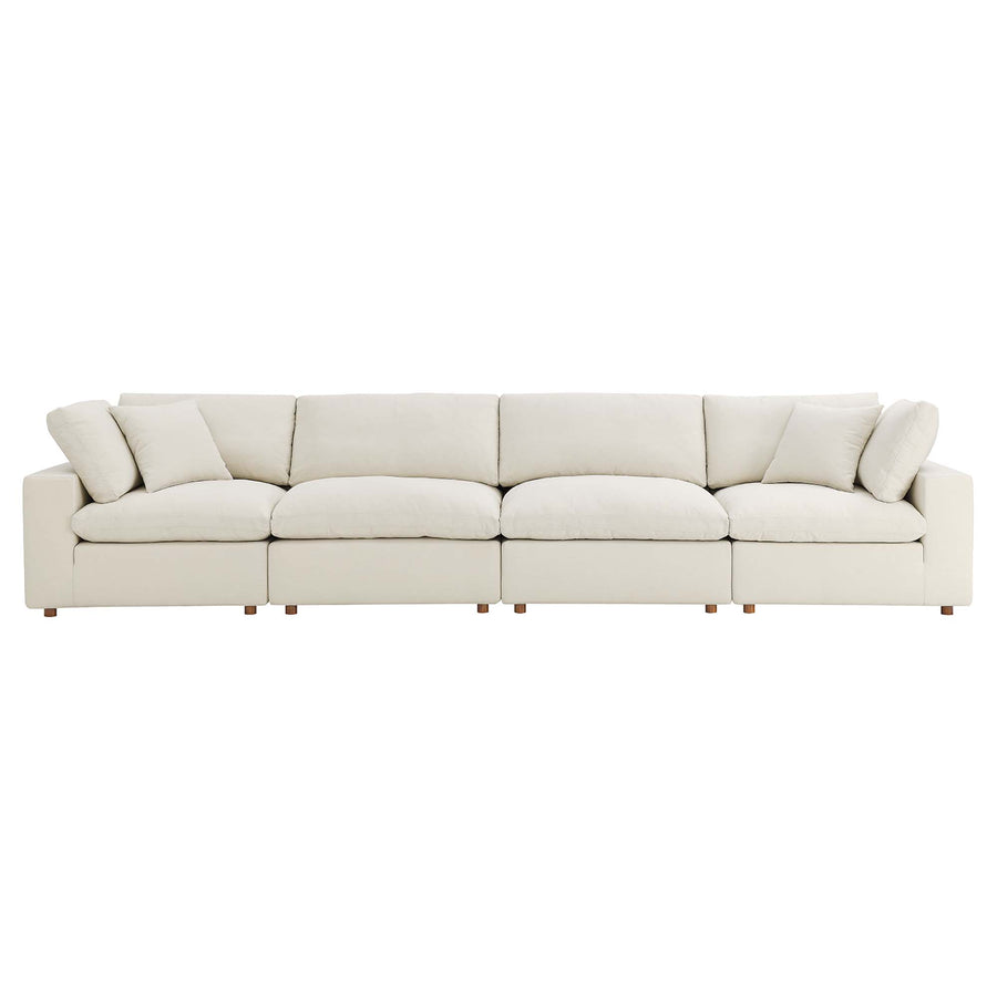 Linden 4 Piece Down Filled Overstuffed Sectional Sofa Set in Light Beige