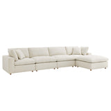 Linden 5 Piece Down Filled Overstuffed Sectional Sofa Set in Light Beige