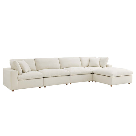 Commix 5 Piece Down Filled Overstuffed Sectional Sofa Set in Light Beige