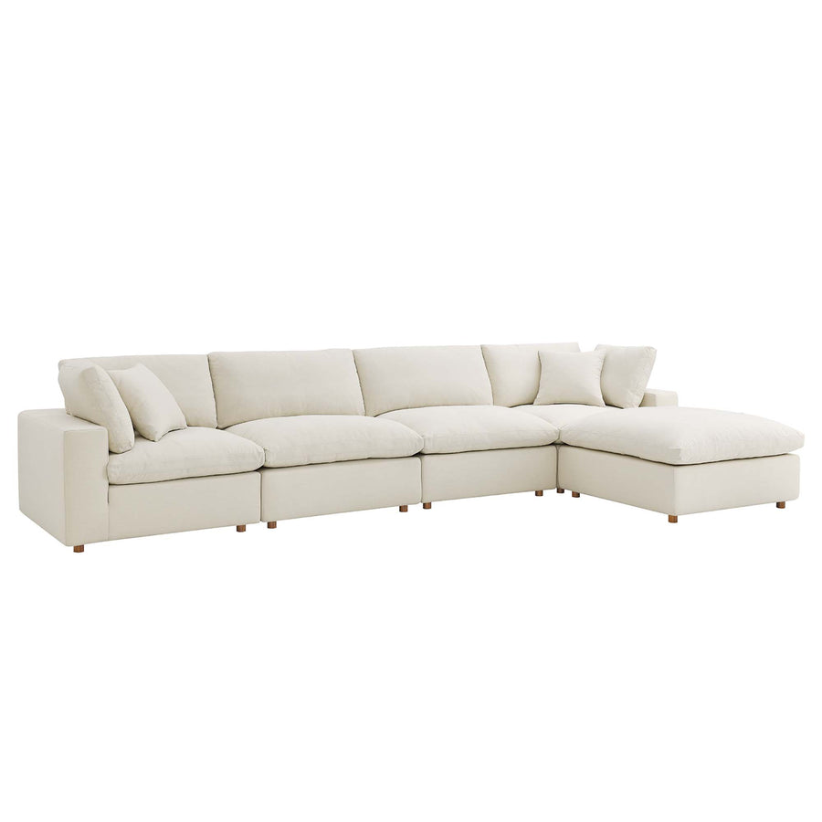 Linden 5 Piece Down Filled Overstuffed Sectional Sofa Set in Light Beige