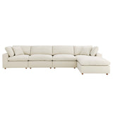 Linden 5 Piece Down Filled Overstuffed Sectional Sofa Set in Light Beige